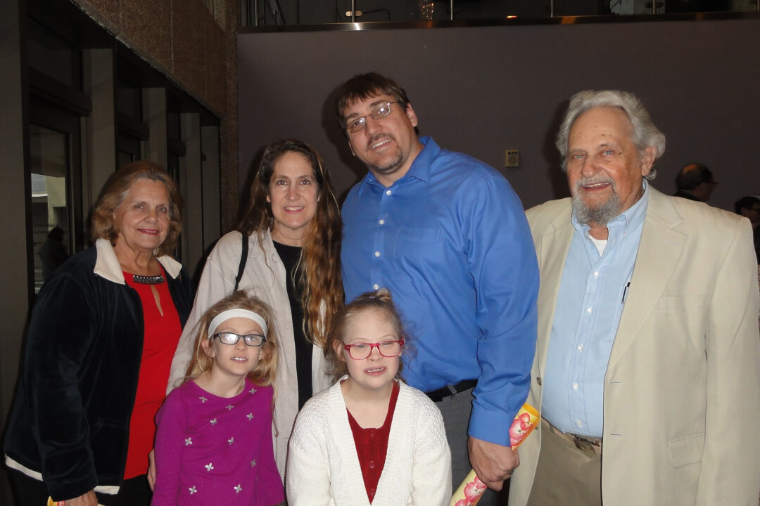 Jennifer Gerbasi with her husband, Brian Roberts, (2nd L), Bethany, Sofia, and their grandparents enjoyed a performance by Shen Yun Performing Arts at the Mahalia Jackson Theater of the Performing Arts, New Orleans, on Feb. 3, 2018. (Sophia Zheng/The Epoch Times)
