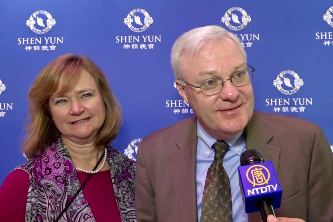 Peggy and Kenny Lacourrege enjoyed a performance by Shen Yun Performing Arts at the Mahalia Jackson Theater of the Performing Arts, New Orleans, on Feb. 3, 2018. "Absolutely beautiful. Very peaceful. Very pleasant," said Peggy Lacourrege. (NTD Television)