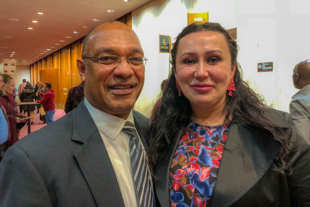 Derry Haywood and his friend, Anna Mann, enjoyed watching Shen Yun at the Chrysler Hall, Norfolk, Virginia on Feb. 8, 2018. "This is not only about Chinese culture. I'd say what you are trying to represent, it grasps all over the world, all the cultures. The love showed there, the struggle showed there, the emotions, I was crying," said Anna Mann (Sean Lin/The Epoch Times)