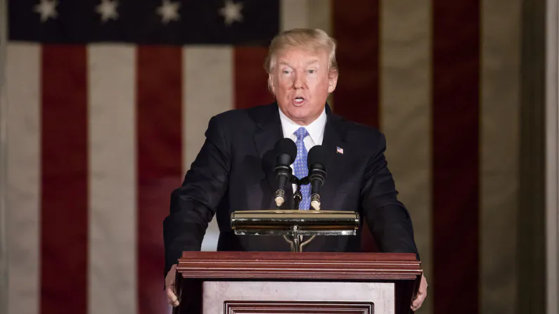President Donald Trump speaks at a Congressional Gold Medal ceremony honoring former Senator Bob Dole at the U.S. Capitol in Washington, on Jan. 17, 2018. (Samira Bouaou/The Epoch Times)