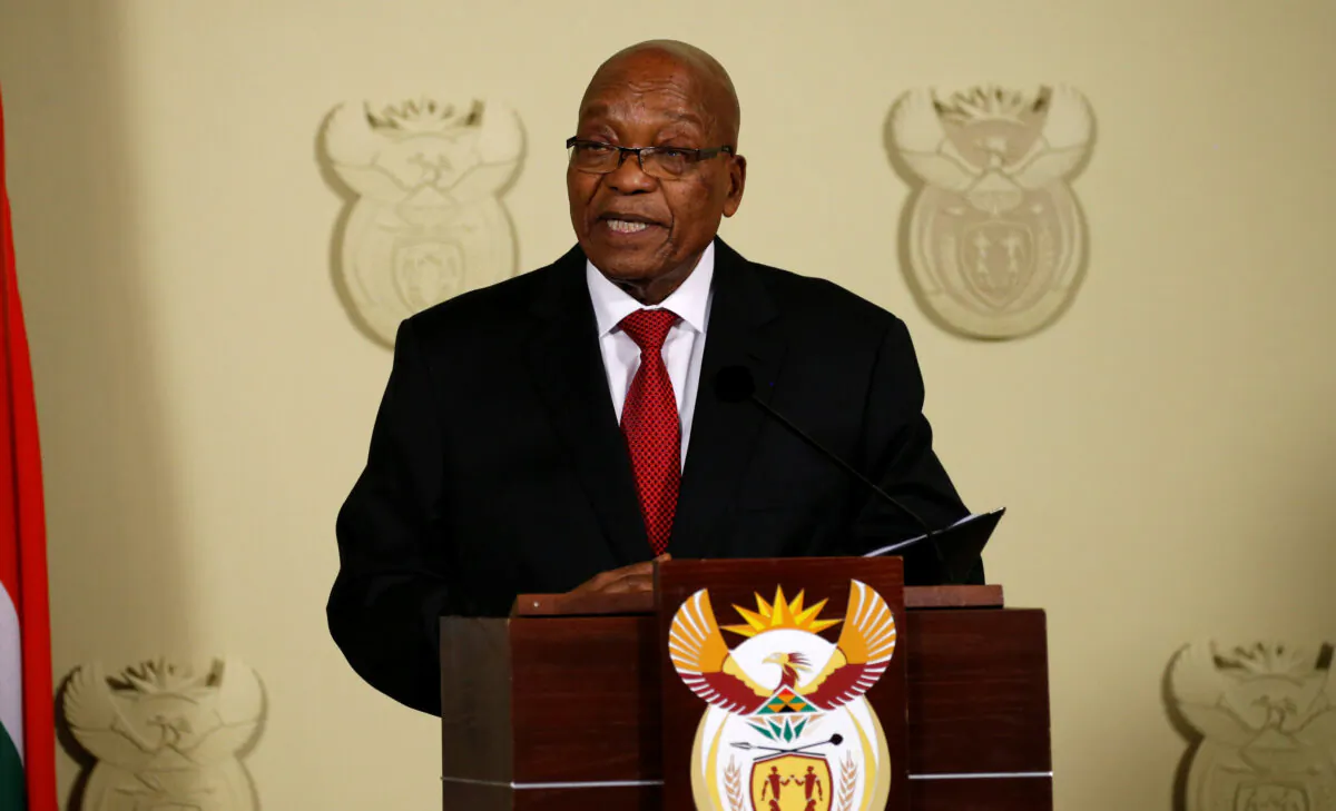 South Africa's President Jacob Zuma speaks at the Union Buildings in Pretoria, South Africa, Feb. 14, 2018. (Reuters/Siphiwe Sibeko)