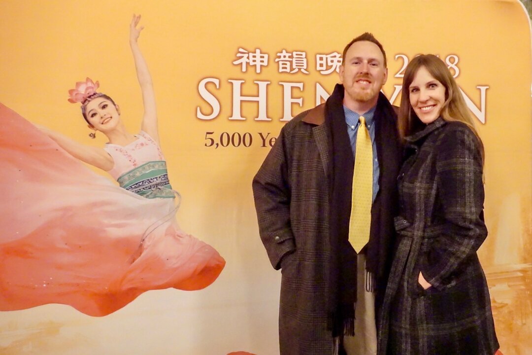 Jed Peterson and Shawnacy Perez enjoyed the Shen Yun performance at the Paramount Theatre in Cedar Rapids, Iowa, on Feb. 14, 2018. (Catherine Wen/The Epoch Times)