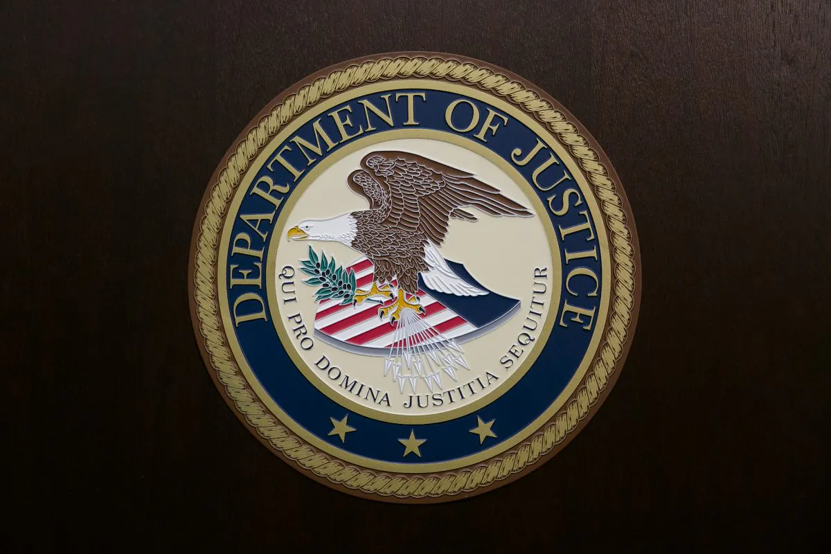 The Department of Justice seal. (Samira Bouaou/The Epoch Times)