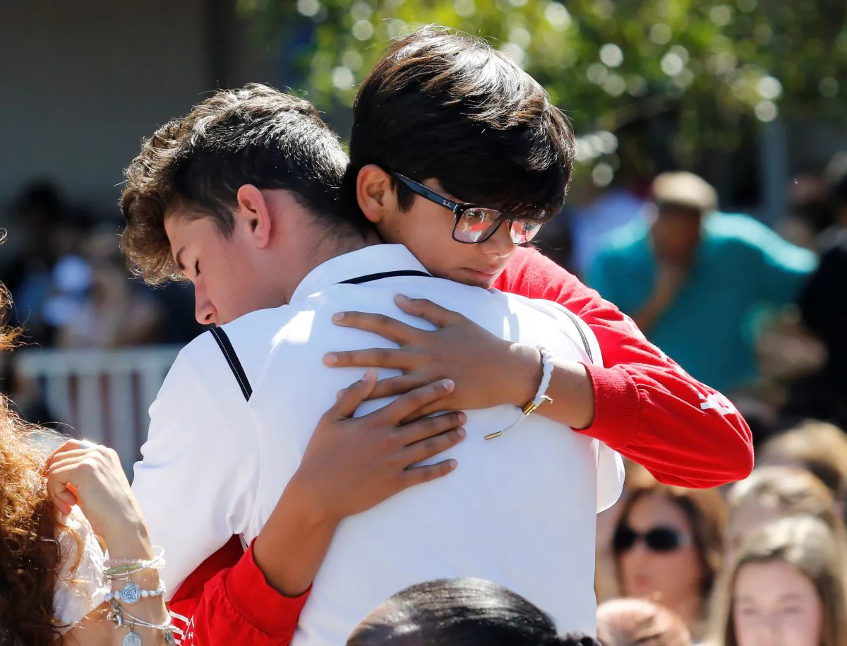Students from Marjory Stoneman Douglas High School attend a memorial following a school shooting in Parkland, Florida, U.S., February 15, 2018.  (REUTERS/Thom Baur)