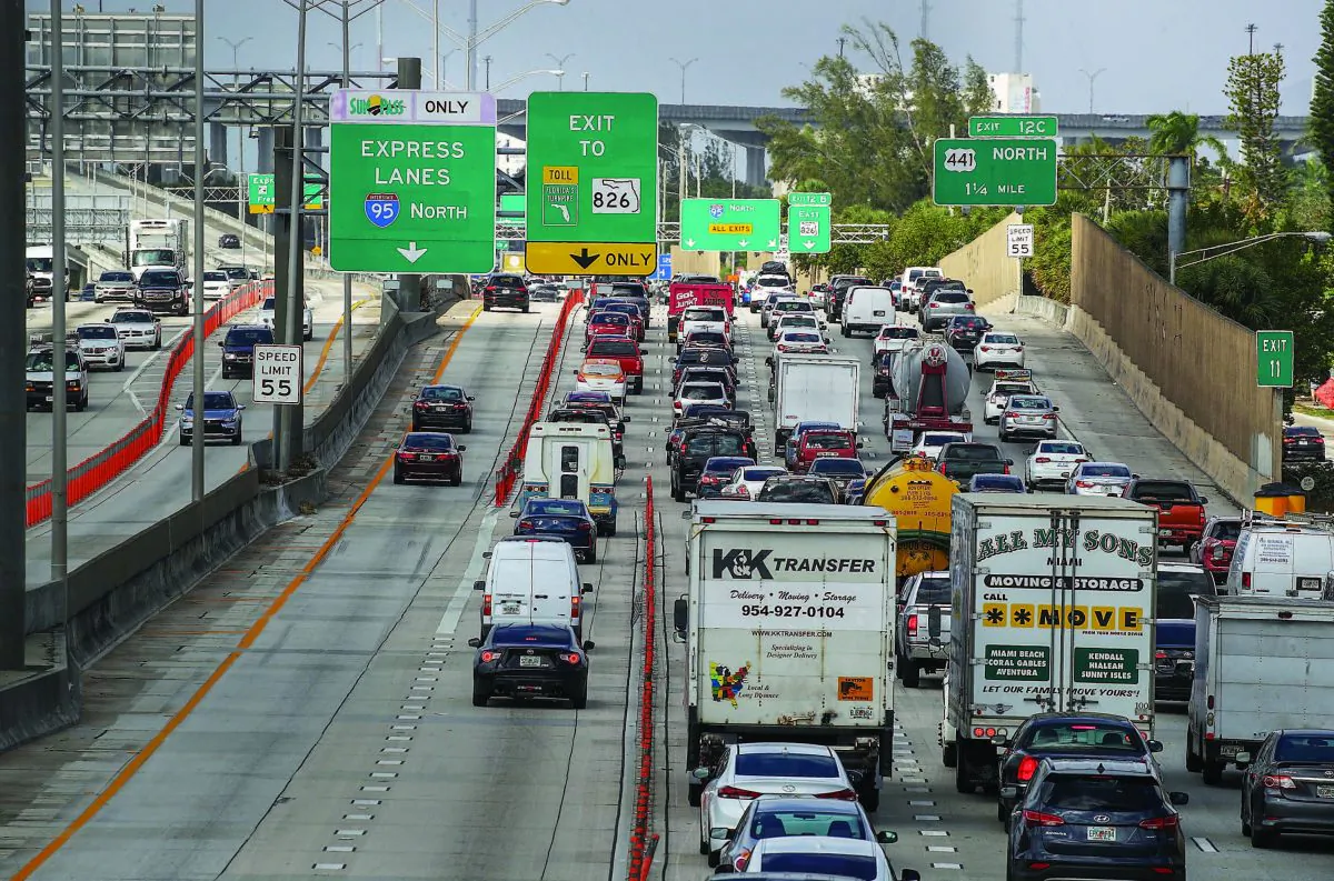 Traffic along I-95 in Miami on Feb. 12. President Donald Trump announced his infrastructure proposal in which he plans on investing at least $1.5 trillion on new projects. (JOE RAEDLE/GETTY IMAGES)