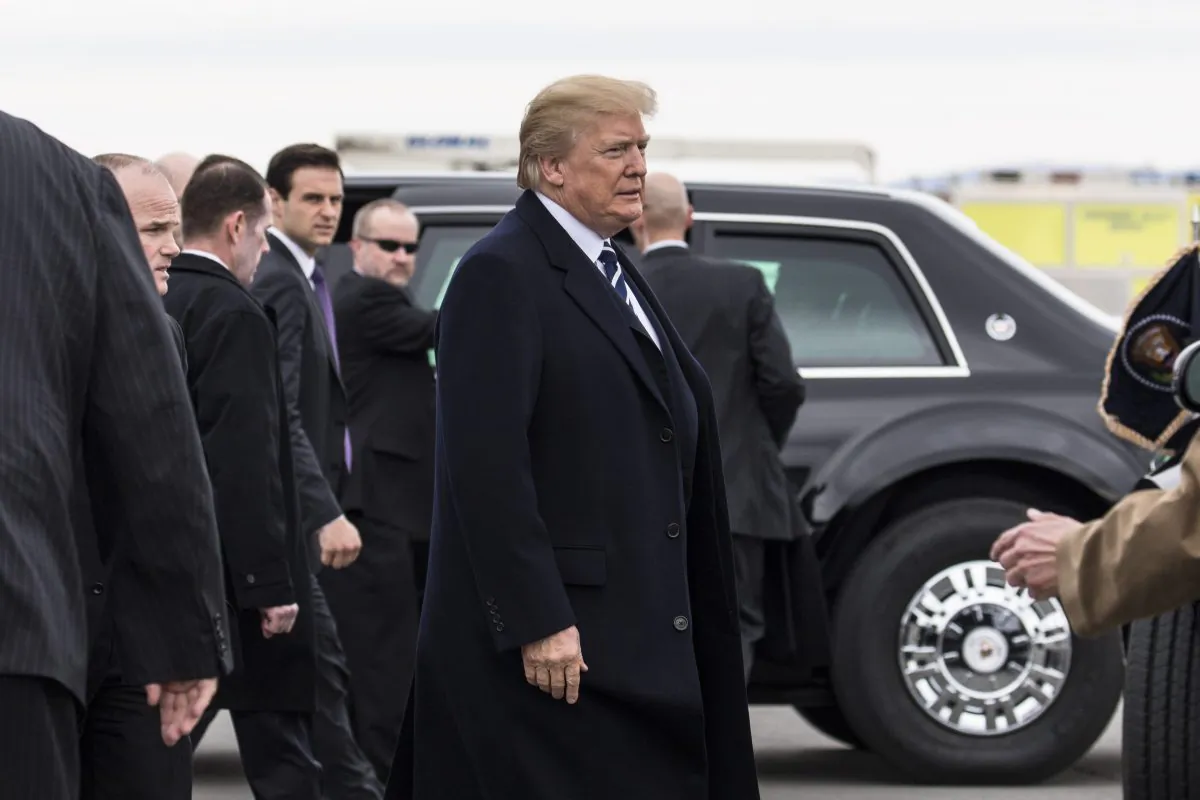 President Donald Trump arrives at Greenbrier Valley Airport in Lewisburg for the 2018 Annual House and Senate Republican Conference, in White Sulphur Springs, W.Va., on Feb. 1, 2018. (Samira Bouaou/The Epoch Times)