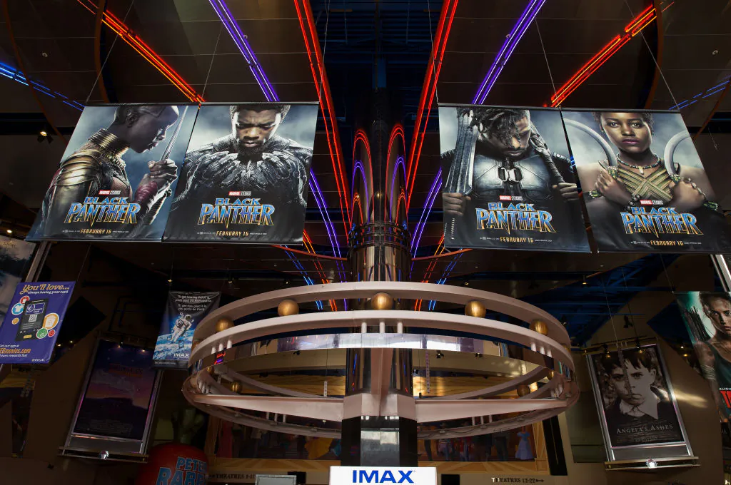 An advertisement for "Black Panther" at Edwards Houston Marq'e Stadium 23 & IMAX on Feb. 15, 2018 in Houston, Texas. (Bob Levey/Getty Images for IMAX)