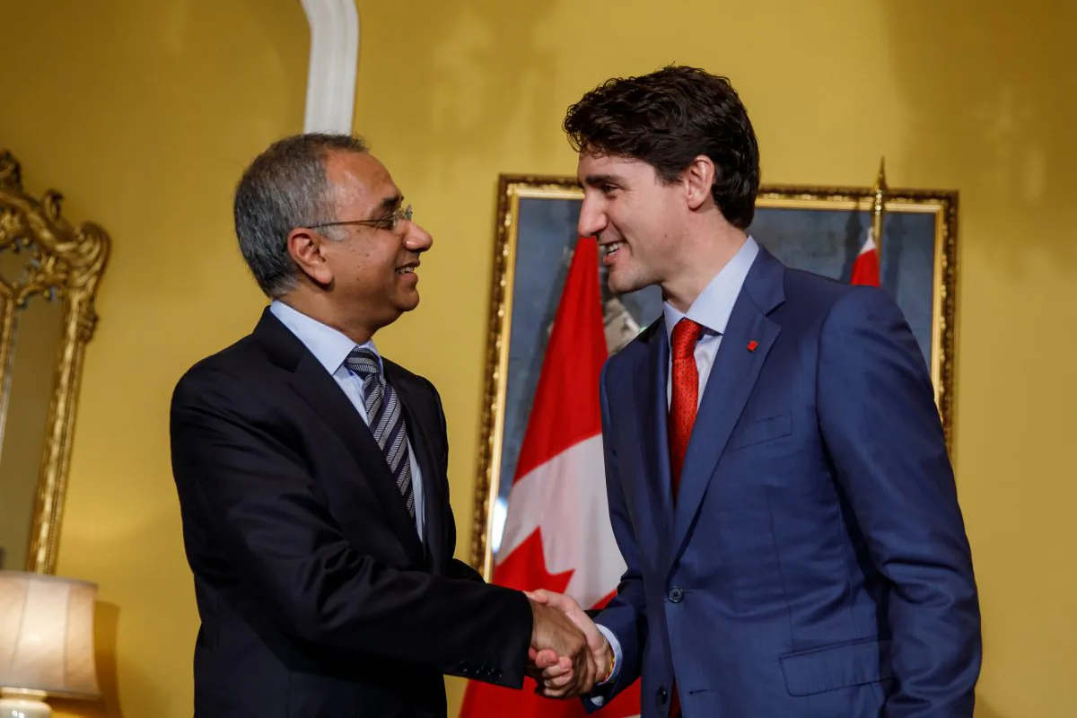 Canadian Prime Minister Justin Trudeau meets with Salil Parekh, CEO of Infosys, in Mumbai, India on Feb. 20, 2018. (Prime Minister's Office)