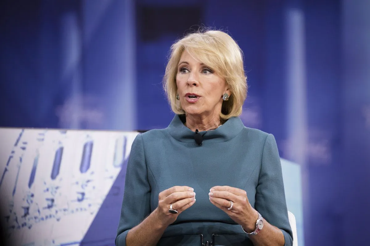Secretary of Education Betsy DeVos speaks during CPAC 2018 in National Harbor, Md., on Feb. 22, 2018. The American Conservative Union hosted its annual Conservative Political Action Conference to discuss conservative agenda. (Samira Bouaou/The Epoch Times)