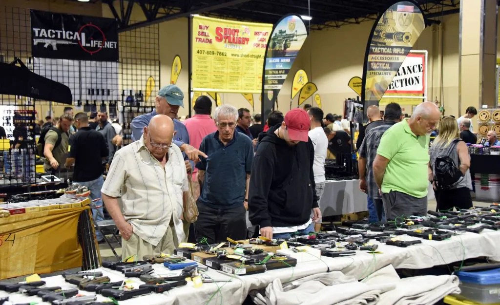 Gun enthusiasts at the South Florida Gun Show at Dade County Youth Fairgrounds in Miami, on Feb 17, 2018. (Michele Eve Sandberg/AFP/Getty Images)