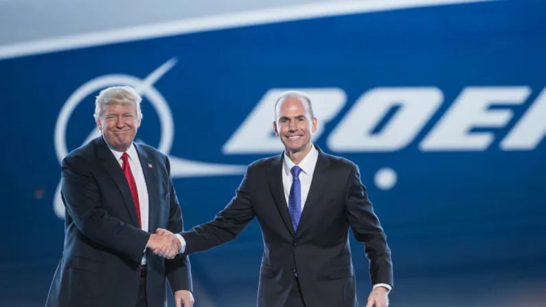 President Donald Trump, is introduced by Boeing's chief executive officer Dennis Muilenburg during the debut event for the Dreamliner 787-10 at Boeing's South Carolina facilities on February 17, 2017 in North Charleston, South Carolina. (Sean Rayford/Getty Images)