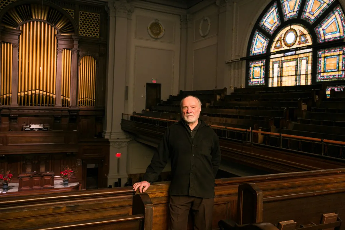 The director of Early Music New York, Frederick Renz prepares ahead of the March 3 concert “Haydn in Esterházy: Genial Kapellmeister” at the First Church of Christ, Scientist, in New York on Feb. 19, 2018. (Benjamin Chasteen/The Epoch Times)
