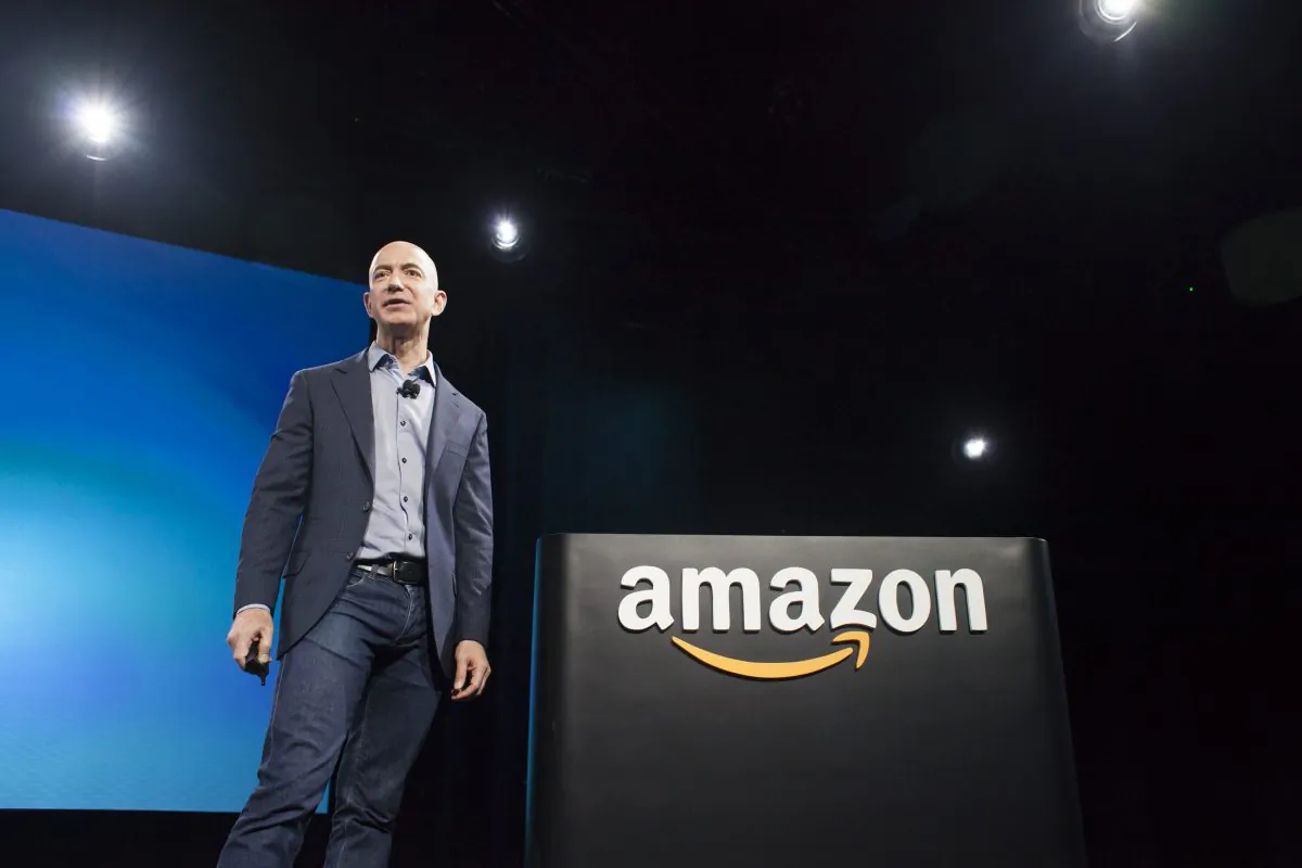 FILE—Amazon.com founder and CEO Jeff Bezos at a presentation in Seattle, Washington on June 18, 2014. (Photo by David Ryder/Getty Images)