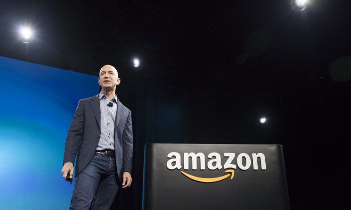 Amazon.com founder and CEO Jeff Bezos at a presentation in Seattle, Washington on June 18, 2014. (David Ryder/Getty Images)
