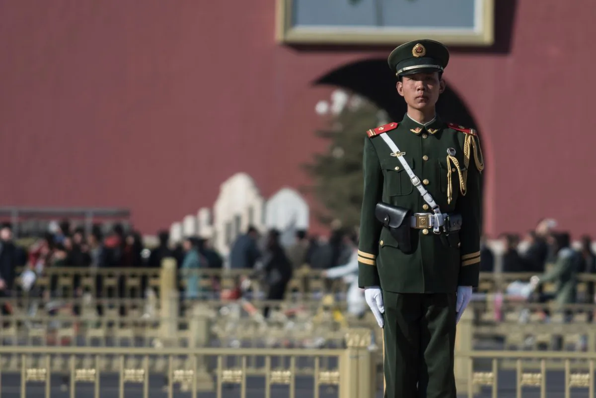 A paramilitary guard stands during the Chinese People's Political Consultative Conference plenary session at the Great Hall of the People in Beijing on March 9, 2017.
(Fred Dufour/AFP/Getty Images)