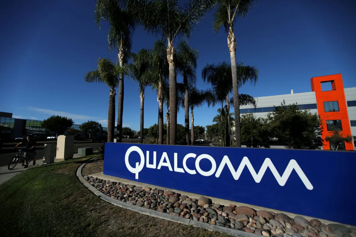 A sign on the Qualcomm campus in San Diego, Calif., on Nov. 6, 2017. (Mike Blake/Reuters)