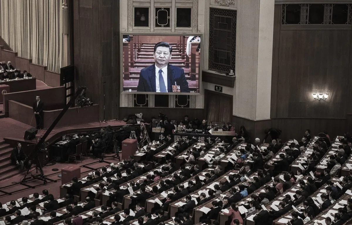 Chinese leader Xi Jinping joins a session of the National People's Congress at the Great Hall of the People in Beijing on March 11, 2018. (Kevin Frayer/Getty Images)