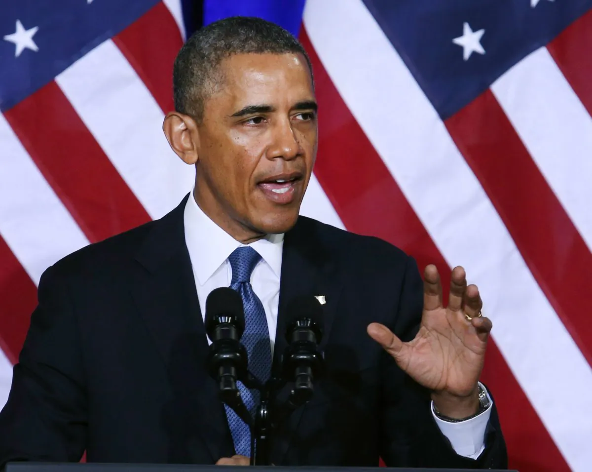 Then-U.S. President Barack Obama speaks about the National Security Agency (NSA) at the Justice Department on Jan. 17, 2014 in Washington. (Mark Wilson/Getty Images)