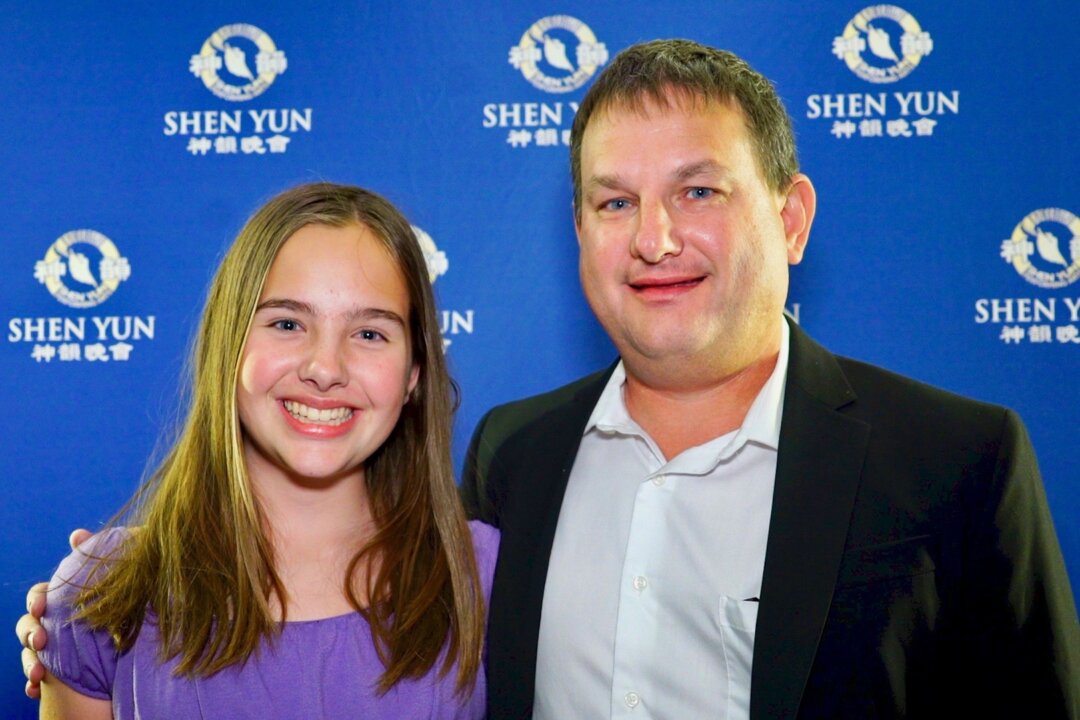 Eric Canto and his daughter, Allie, attended the Shen Yun performance at the Curtis M. Phillips Center for the Performing Arts, in Gainesville, Fla., on March 14, 2018. "I take Chinese class at my school, and my teacher inspired me to come. It was totally worth it.," Allie Canto said. (NTD Television) 