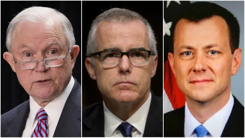 (L-R) Attorney General Jeff Sessions (Samira Bouaou/Epoch Times) Former Deputy Director of the FBI Andrew McCabe (Alex Wong/Getty Images) FBI Official Peter Strzok (Public Domain)