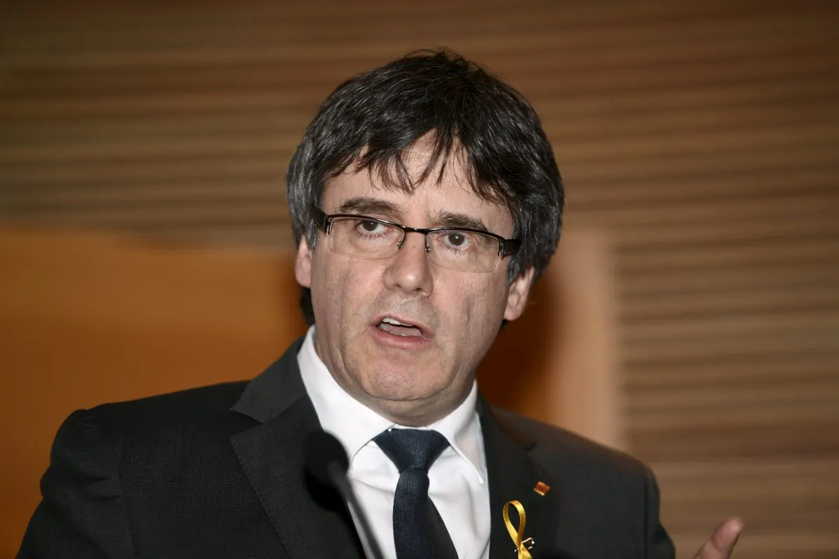 Former Catalan leader Carles Puigdemont speaks during his briefing on the situation in Catalonia at Finnish Parliament in Helsinki, Finland March 22, 2018. (Lehtikuva/Martti Kainulainen via Reuters)