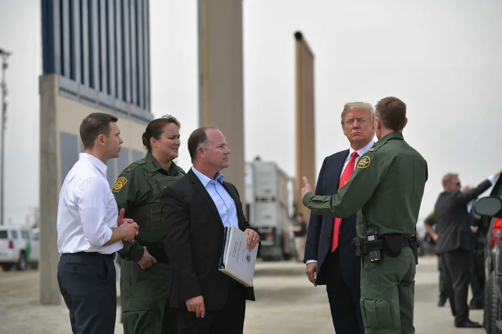 President Donald Trump inspects border wall prototypes in San Diego, California on March 13, 2018. (MANDEL NGAN/AFP/Getty Images)