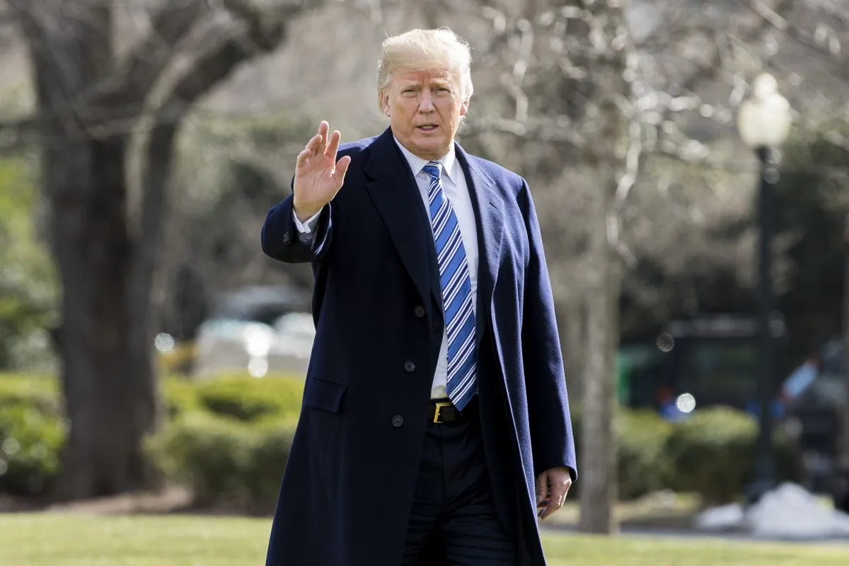 President Donald Trump before boarding Marine One on the South Lawn of the White House in Washington en route to Mar-a-Lago, Fla., on March 23, 2018. (Samira Bouaou/The Epoch Times)