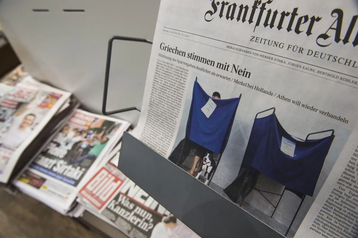 German newspapers seen at a newsstand in Berlin on July 6, 2015. (John Macdougall/AFP/Getty Images)