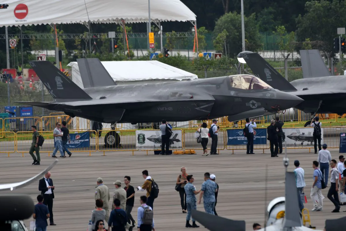 A US Lockheed Martin F-35B fighter jet is displayed during the Singapore Airshow on Feb. 7, 2018. (Roslan Rahman/AFP/Getty Images)