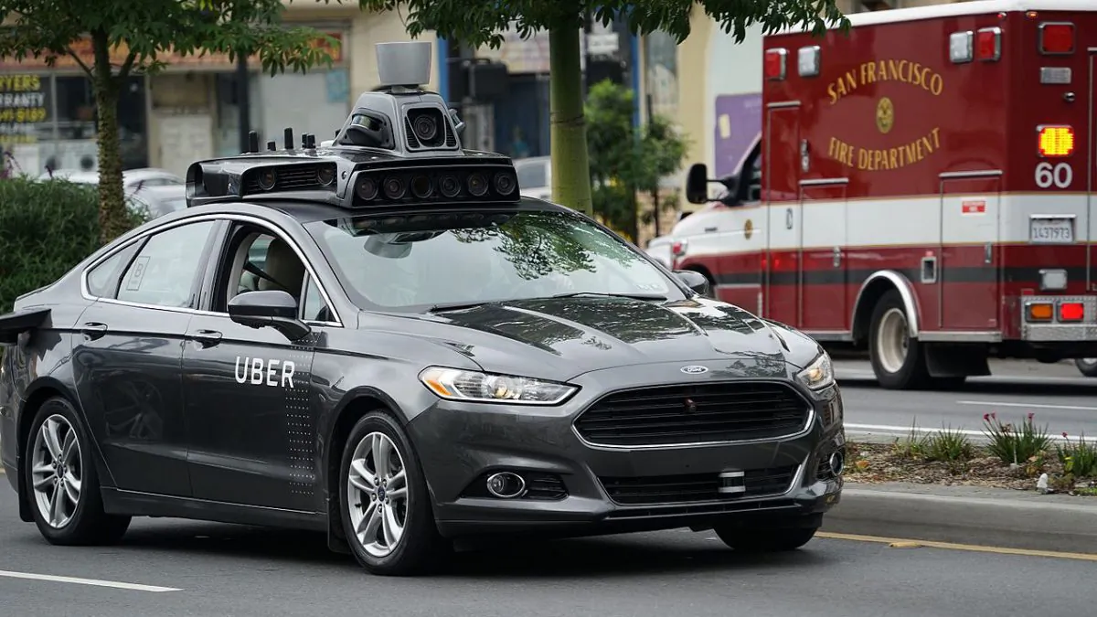 An Uber autonomous vehicle (AV) is pictured driving through San Francisco, Calif., in this undated photo. (Wikimepia commons)