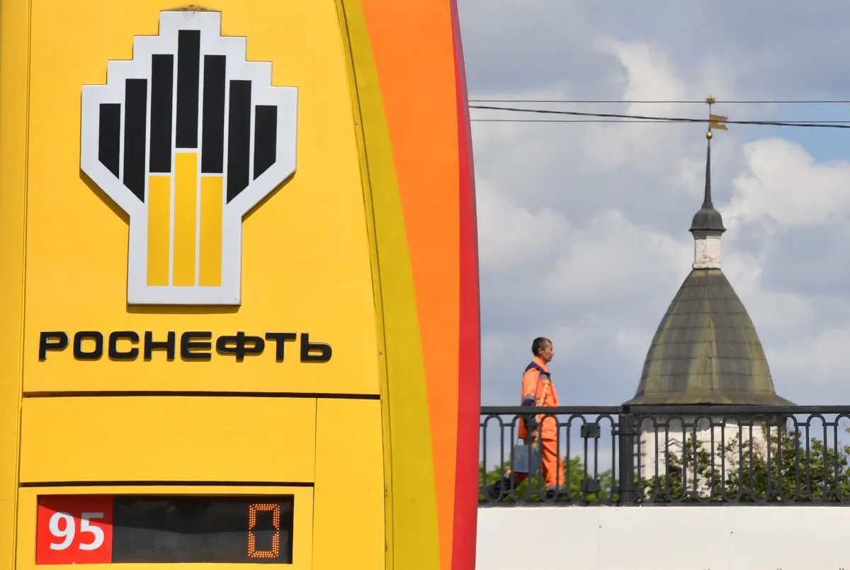The company logo of Russia's state oil giant Rosneft is seen at a petrol station in Moscow, Russia on June 28, 2017. (Yuri Kadobnov/AFP/Getty Images)