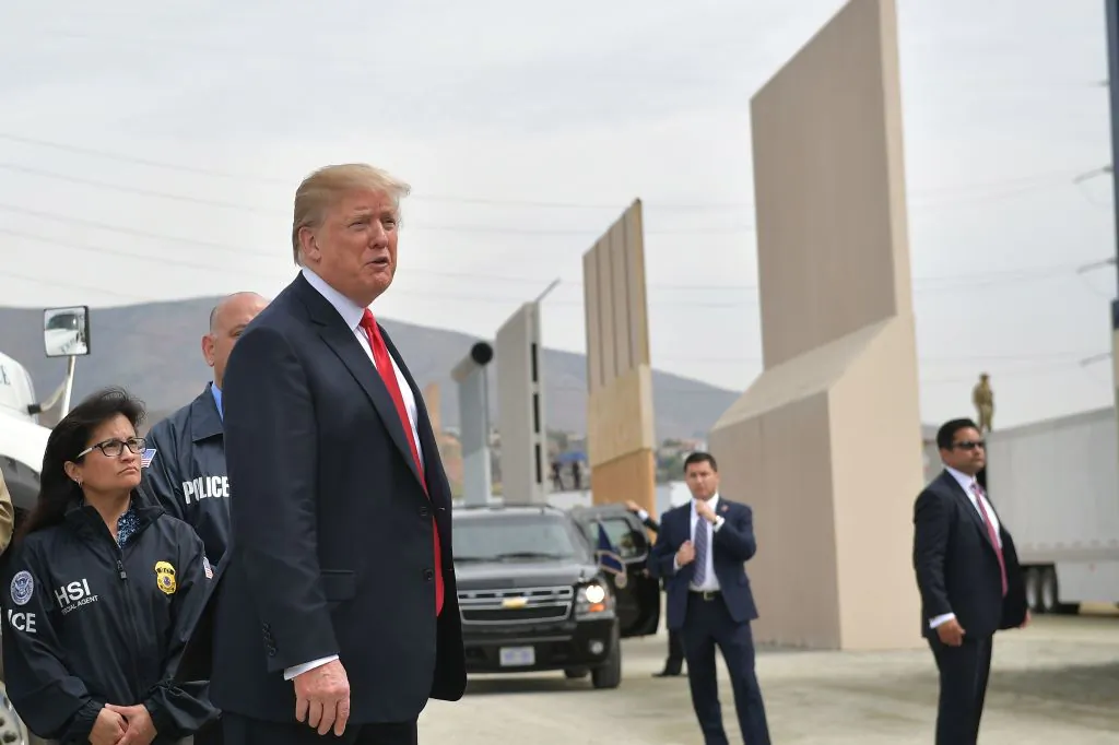 President Donald Trump inspects border wall prototypes in San Diego, Calif., on March 13, 2018. (Mandel Ngan/AFP/Getty Images)