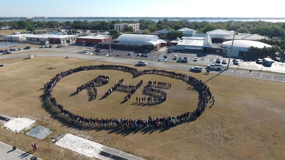 Students formed a heart on the football field at Rockledge High School during the March 14 National School Walkout. On March 30, Rockledge students walked out of class to show support for the Second Amendment.  (Rockledge High School)