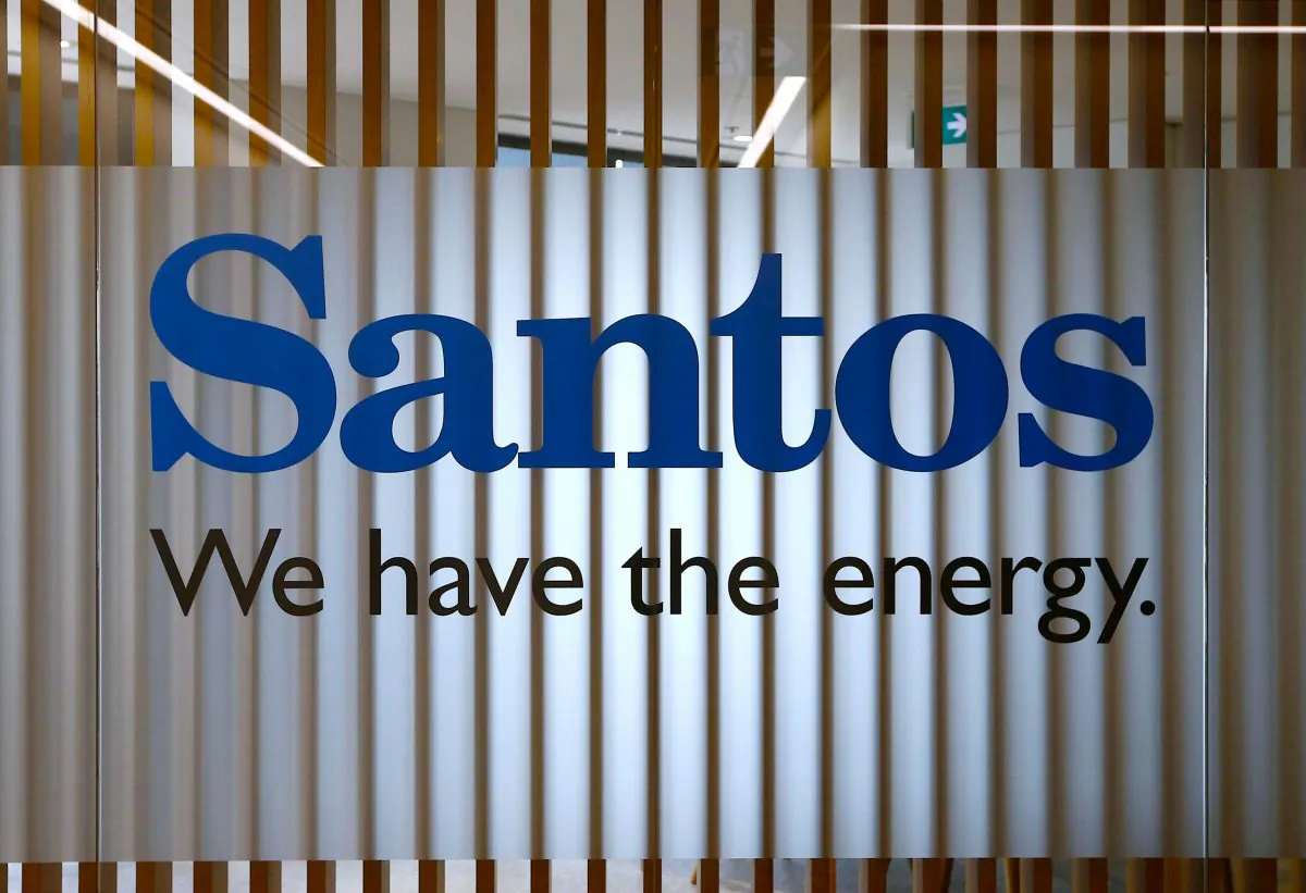 The logo of Australian oil and gas producer Santos Ltd is pictured at their Sydney office Feb. 15, 2016. (Reuters/Jason Reed/File photo)