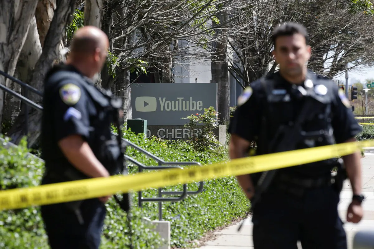 Police officers and crime scene tape are seen at Youtube headquarters following an active shooter situation in San Bruno, California, U.S., April 3, 2018. REUTERS/Elijah Nouvelage