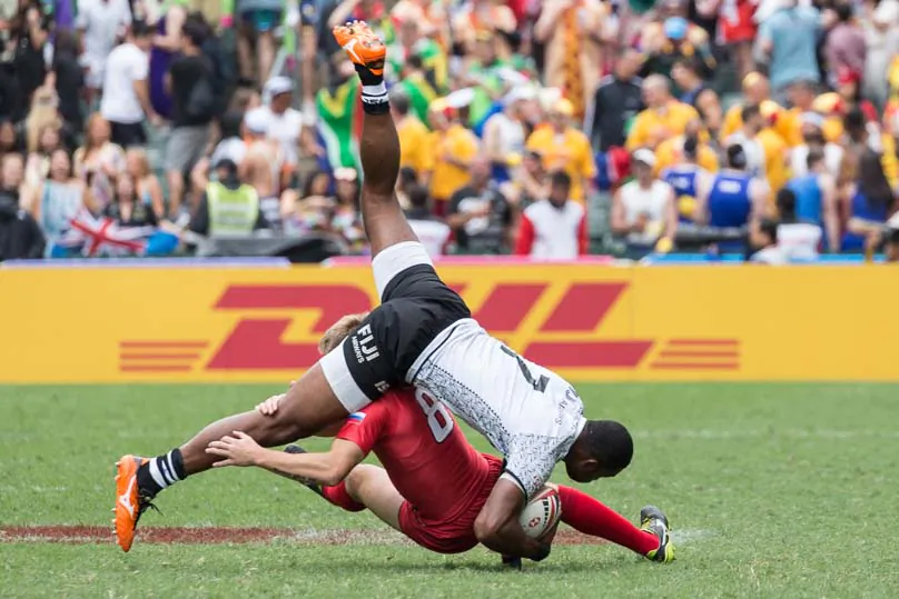 Fiji were the stars of the show today (Saturday April 7), at the Hong Kong Rugby 7’s, showing power, dazzling dexterity, ball passing skills and the occasional acrobatics, winning all their pool matches, including a 50-7 result against New Zealand and  this game against Russia 36-14. (Dan Marchant)