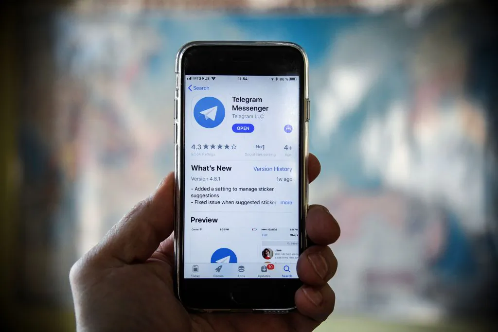 The Telegram app on a smartphone in Moscow on April 6, 2018. Russia's telecom watchdog asked a Moscow court to block the popular messaging app, after a deadline for it to hand over encryption keys to security services expired. 
 (Alexander Nemenov/AFP/Getty Images)