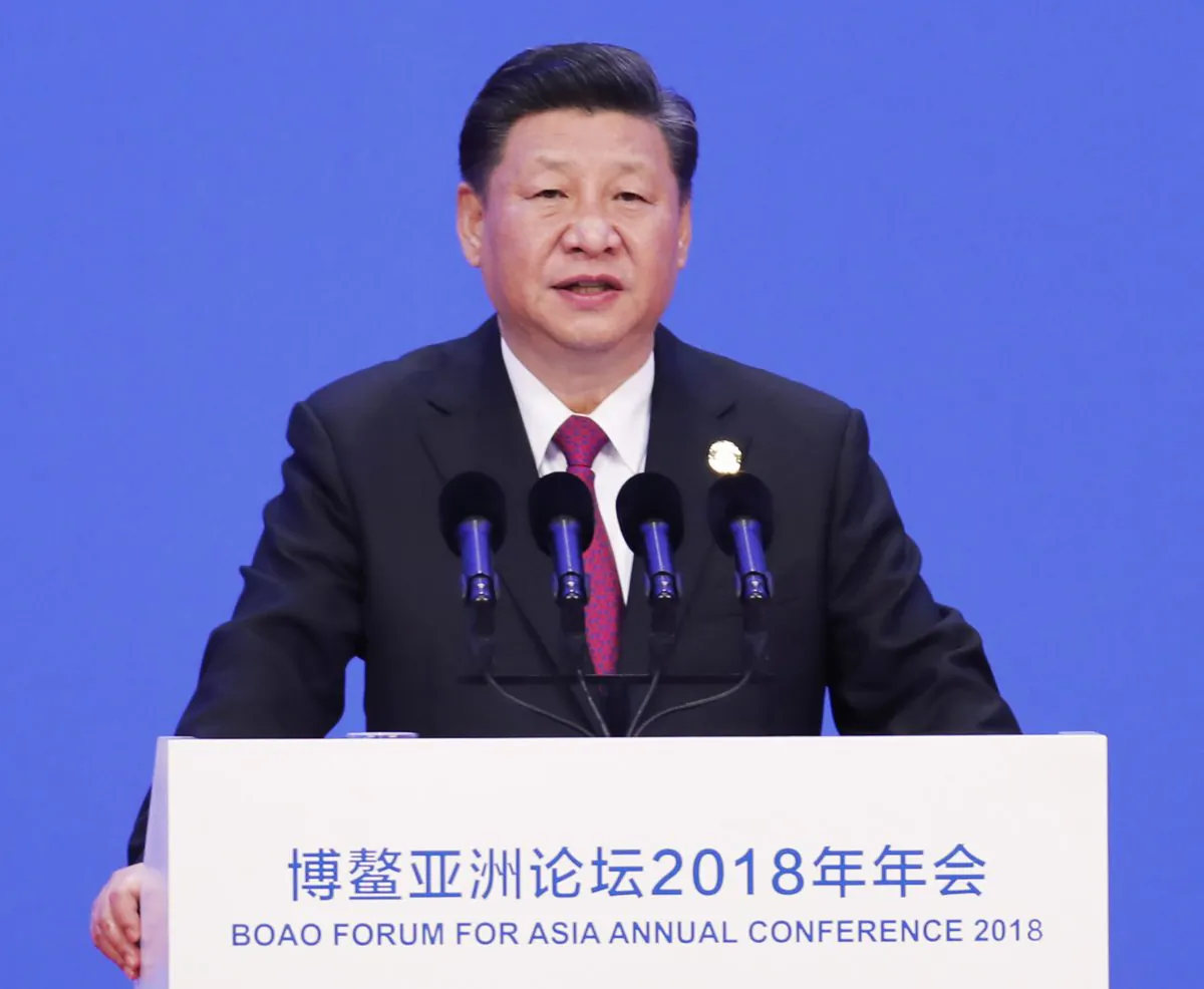 Chinese leader Xi Jinping delivers a speech during the opening of the Bo'ao Forum for Asia (BFA) in Boao, in south China's Hainan Province on April 10, 2018. (AFP/Getty Images)