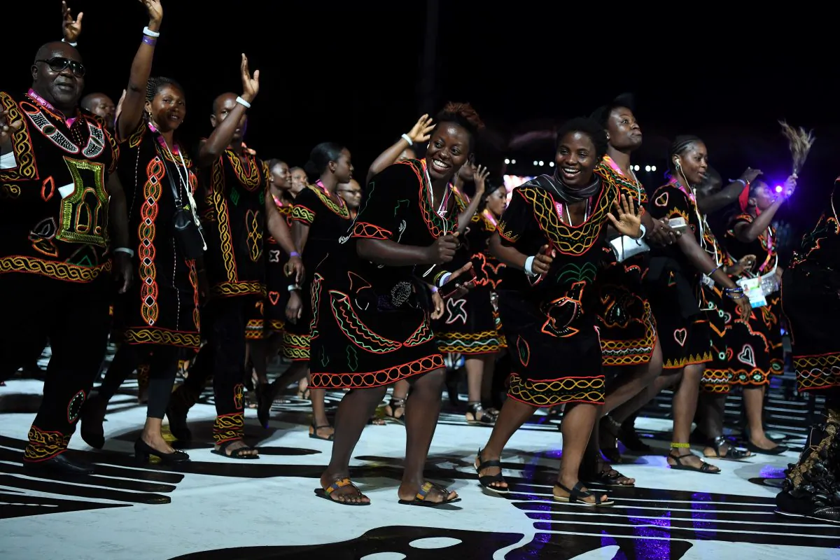 Members of the Cameroon delegation take part in the opening ceremony of the 2018 Gold Coast Commonwealth Games at the Carrara Stadium on the Gold Coast on April 4, 2018. (WILLIAM WEST/AFP/Getty Images)