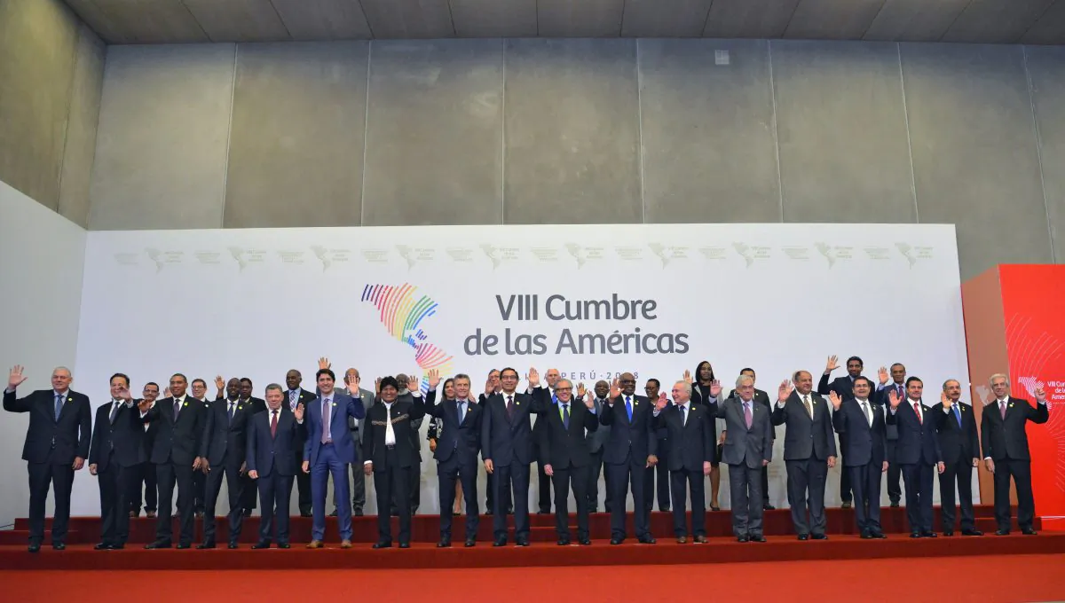 Leaders pose for the family photo of the Eighth Americas Summit in Lima, on April 14, 2018. (CRIS BOURONCLE/AFP/Getty Images)