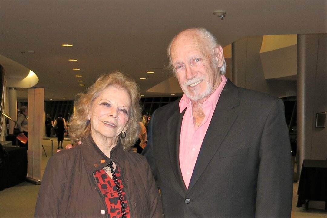 David Manion, a pianist and musical director at Pewter Plough Playhouse, and Viv Goff, an actress and singer, enjoyed the Shen Yun performance at Performing Arts Center San Luis Obispo in San Luis Obispo, Calif., on April 17, 2018. "The show was amazing, absolutely, the scenery and the change of the people on the screen into the real people, the timing, the perfection," said Ms. Goff. (Alex Lee/Epoch Times)