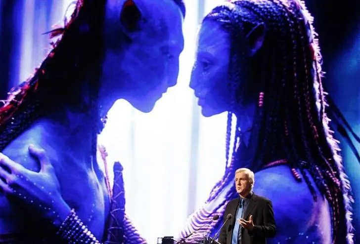 Film director James Cameron delivers a keynote address titled 'Renaissance now in imagination and technology' in front of an image of his movie 'Avatar' during the Seoul Digital Forum in South Korea, on May 13, 2010. (Jo Yong-Hak/Reuters)