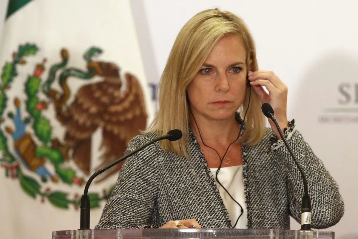 U.S. Homeland Security Secretary Kirstjen Nielsen delivers a joint message with Mexico's Interior Minister Alfonso Navarrete Prida (not pictured) in Mexico City, Mexico March 26, 2018. (Reuters/Edgard Garrido)