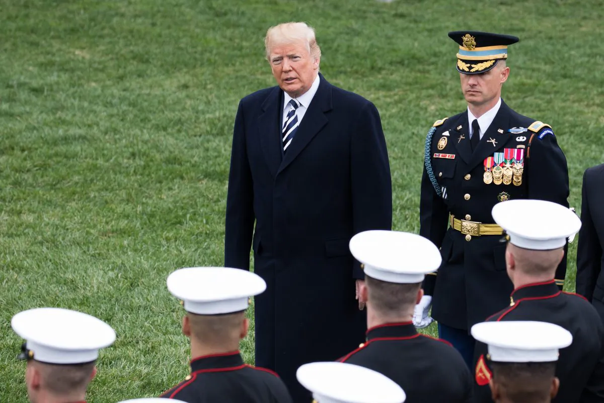 President Donald Trump at the arrival ceremony of the President of France  Emmanuel Macron and his wife Brigitte Macron on the South Lawn of the White House on April 24, 2018. (Samira Bouaou/The Epoch Times)