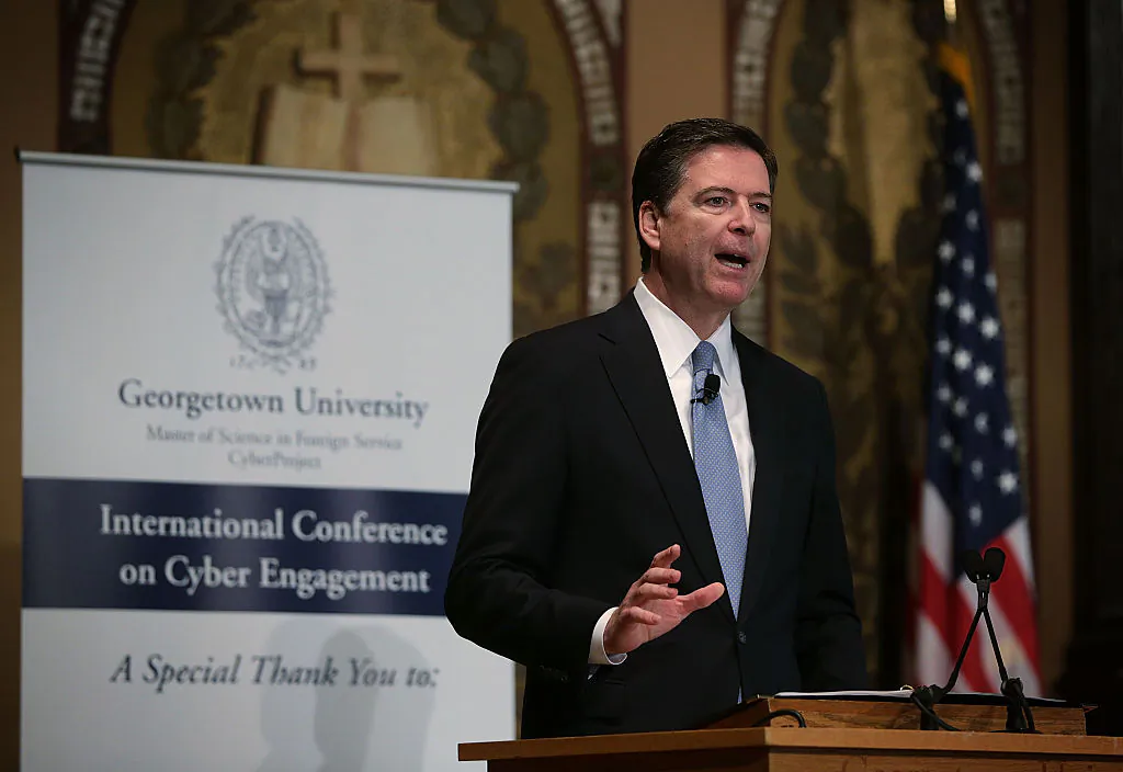 FBI Director James Comey speaks on cyber security at Georgetown University on Apr. 26, 2016 in Washington, DC. (Photo by Alex Wong/Getty Images)