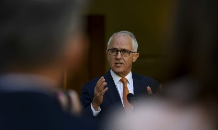 Australian Prime Minister Malcolm Turnbull speaks to the media during a news conference at Parliament House in Canberra, Australia, March 27, 2018. (AAP Image/Lukas Coch/via Reuters)
