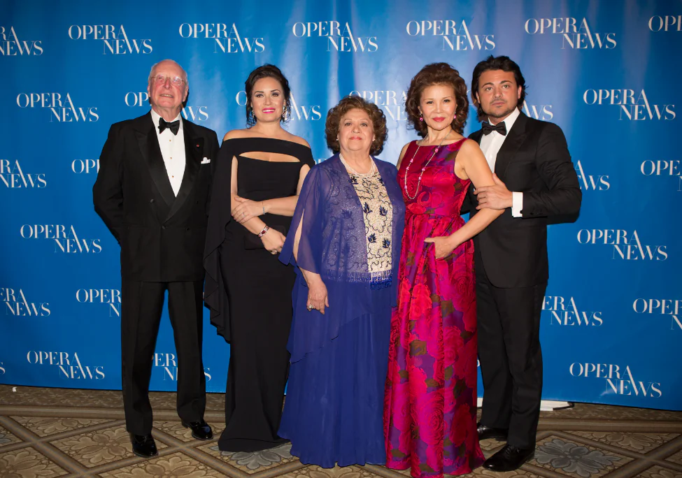 The 13th Annual Opera News award honorees: (L– R) William Christie, Sonya Yoncheva, Fiorenza Cossotto, Hei-Kyung Hong, and Vittorio Grigolo. (Dario Acosta Photography)