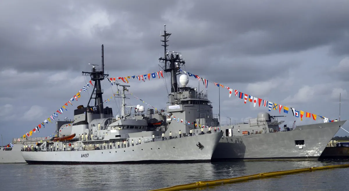 Two offshore patrol vessels built by the Chinese Shipbuilding and Industry Corporation (CSIC) for the Nigerian navy after their commissioning ceremony in Lagos, Nigeria, on Feb. 19, 2015. (Pius Utomi Ekpei/AFP/Getty Images)