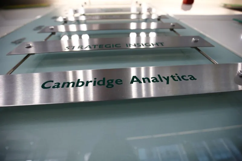 The nameplate of political consultancy Cambridge Analytica in central London on March 21, 2018. (Henry Nicholls/Reuters)