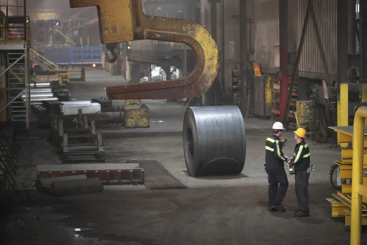 Workers at the NLMK Indiana steel mill in Portage, Ind., on March 15, 2018. (Scott Olson/Getty Images)